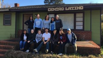 A group of students outside El Centro Latino.