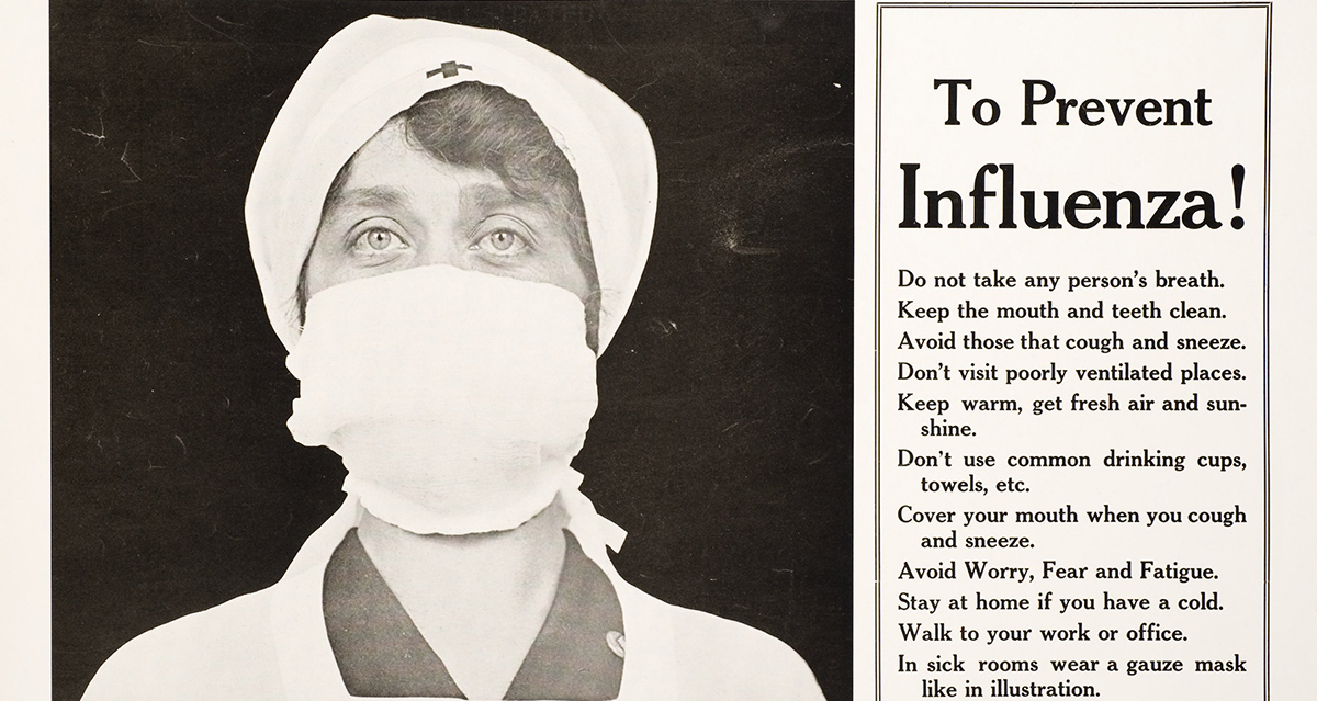 This poster of a Red Cross nurse was published by the Illustrated Current News in Connecticut in October 1918, the height of the influenza pandemic.