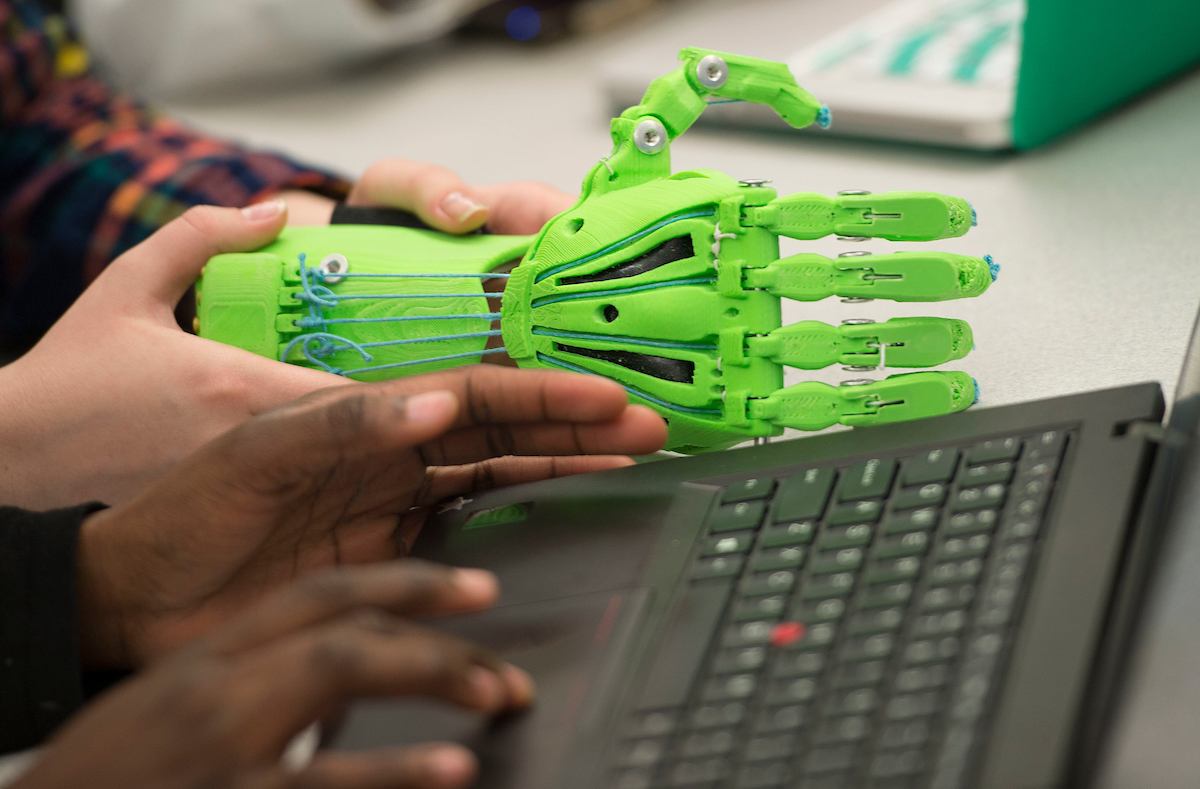 A 3-D printed hand.