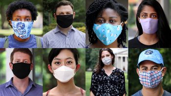 A collage of students wearing face masks.