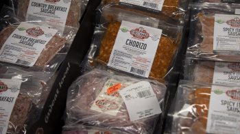 Packaged meat at a grocery store.