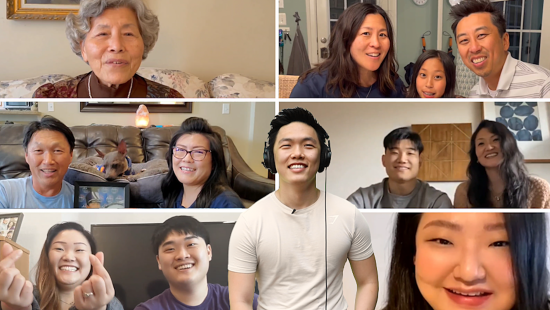 A collection of several photos of Noah Won's family members congratulating him.