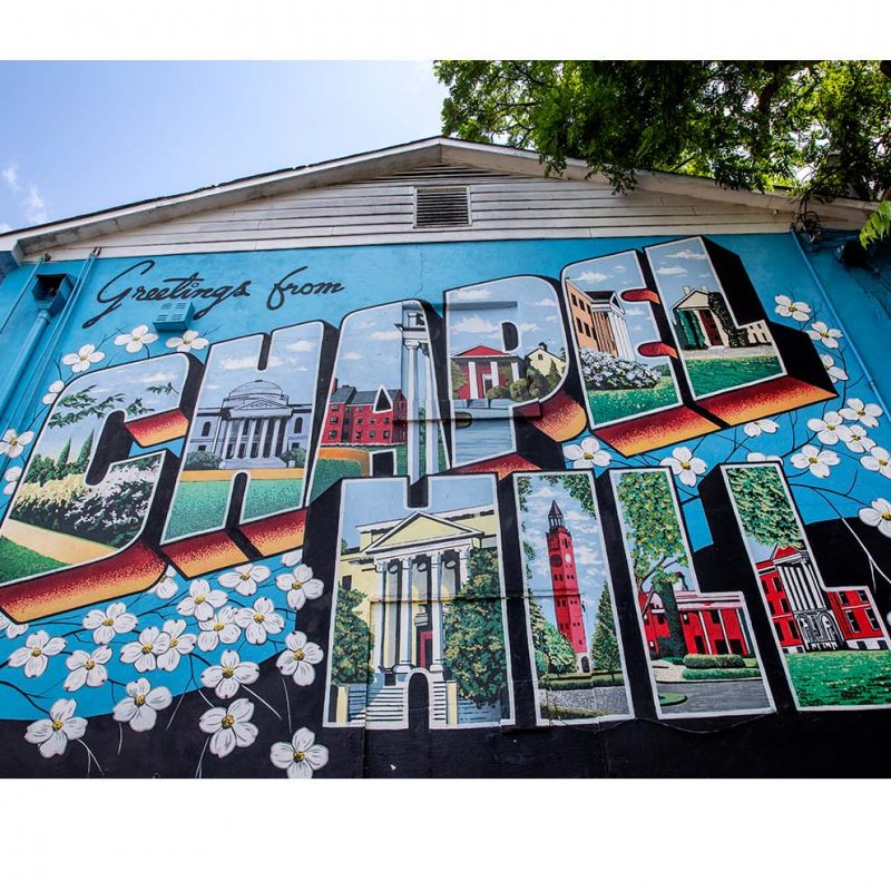 A mural of that says chapel hill.