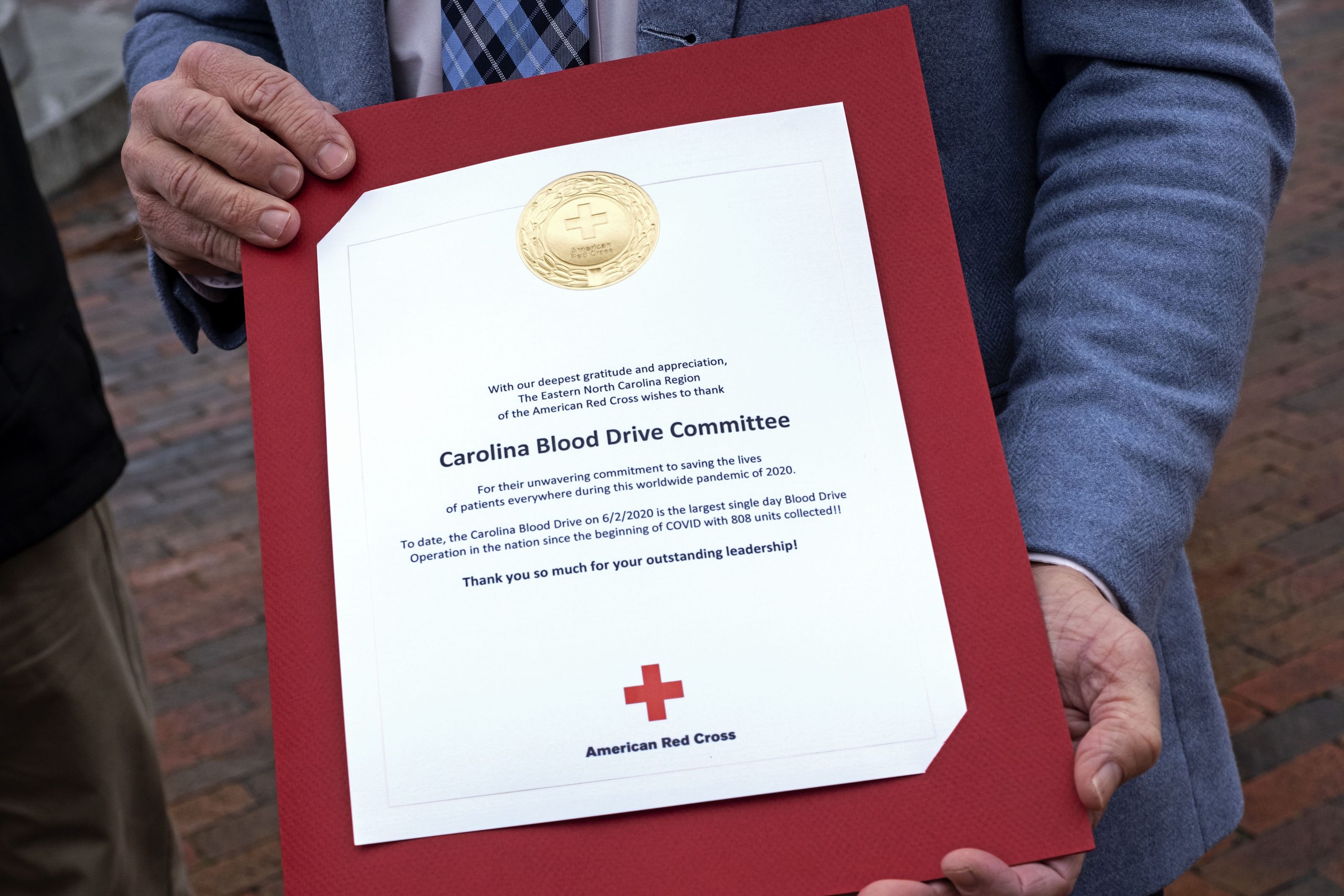 close-up of the award certificate from the American Red Cross