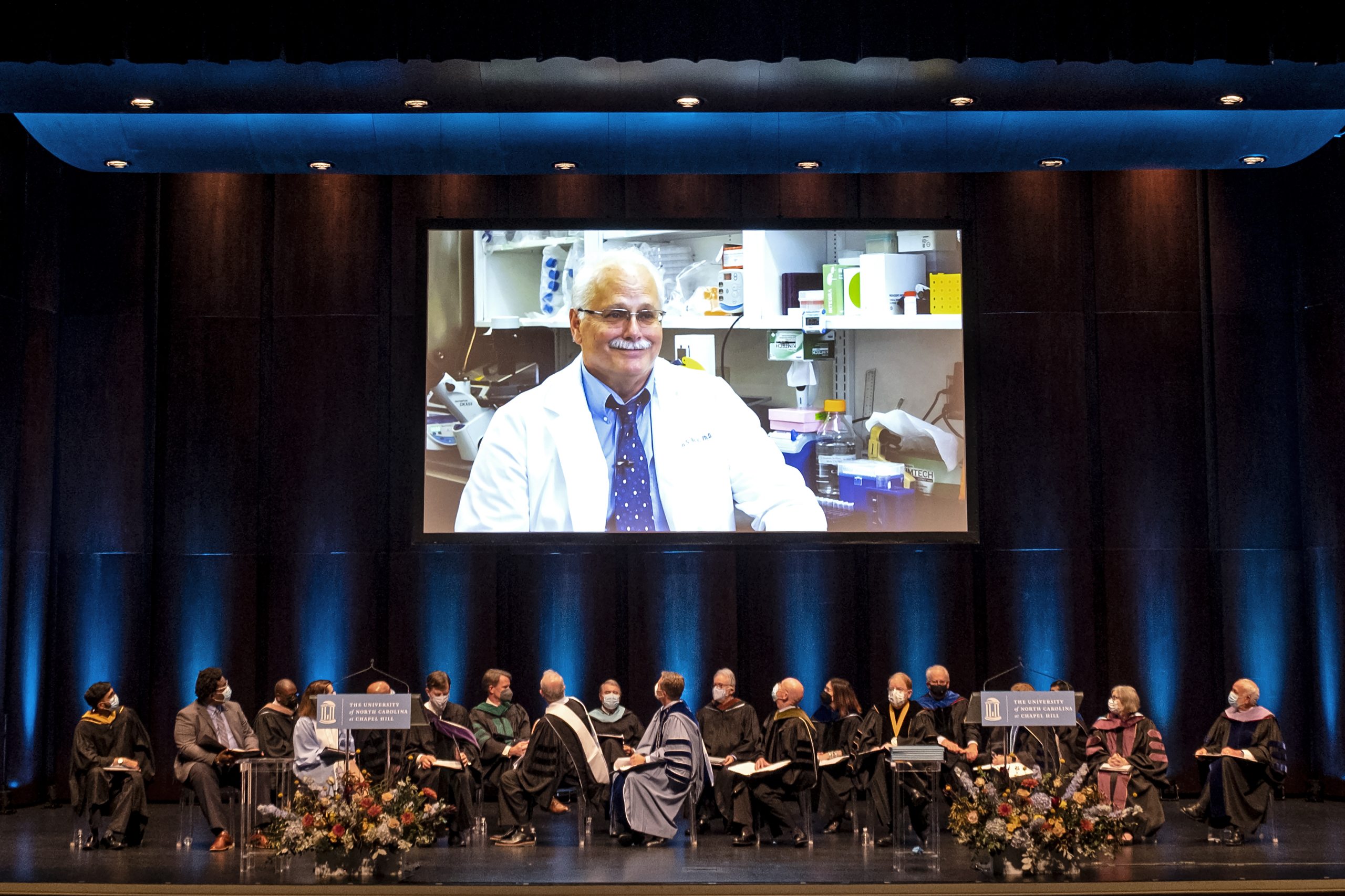 A short video introduced Ralph Baric, recipient of the UNC System’s highest honor, the O. Max Gardner Award.