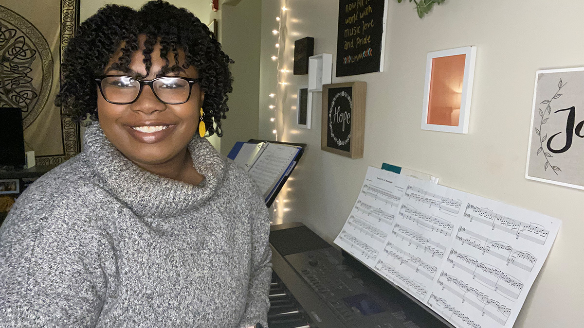 Since the pandemic began, Briana McManus has learned a new song each month to sing or play on the piano.
