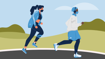 illustration of two masked people jogging
