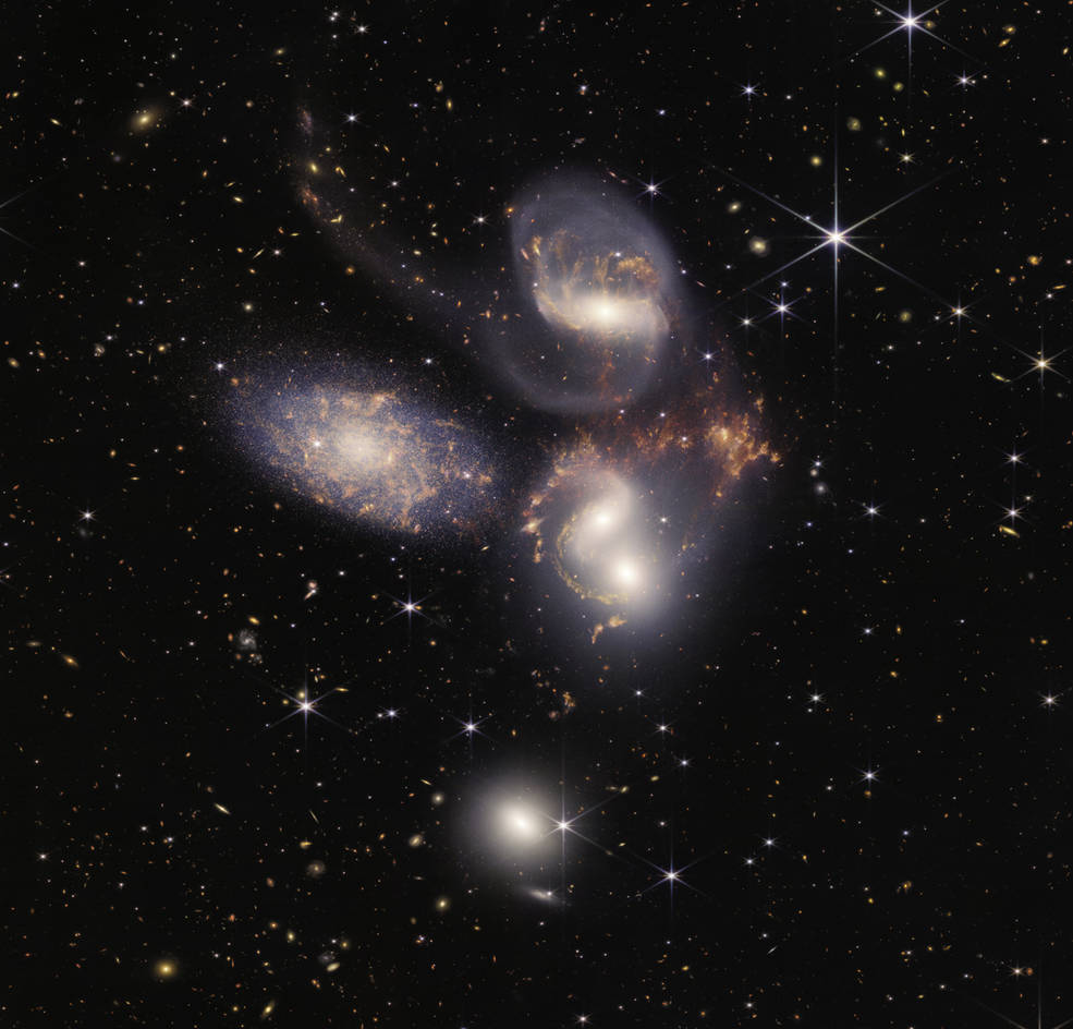 NASA image showing Stephan's Quintet, a grouping of five galaxies