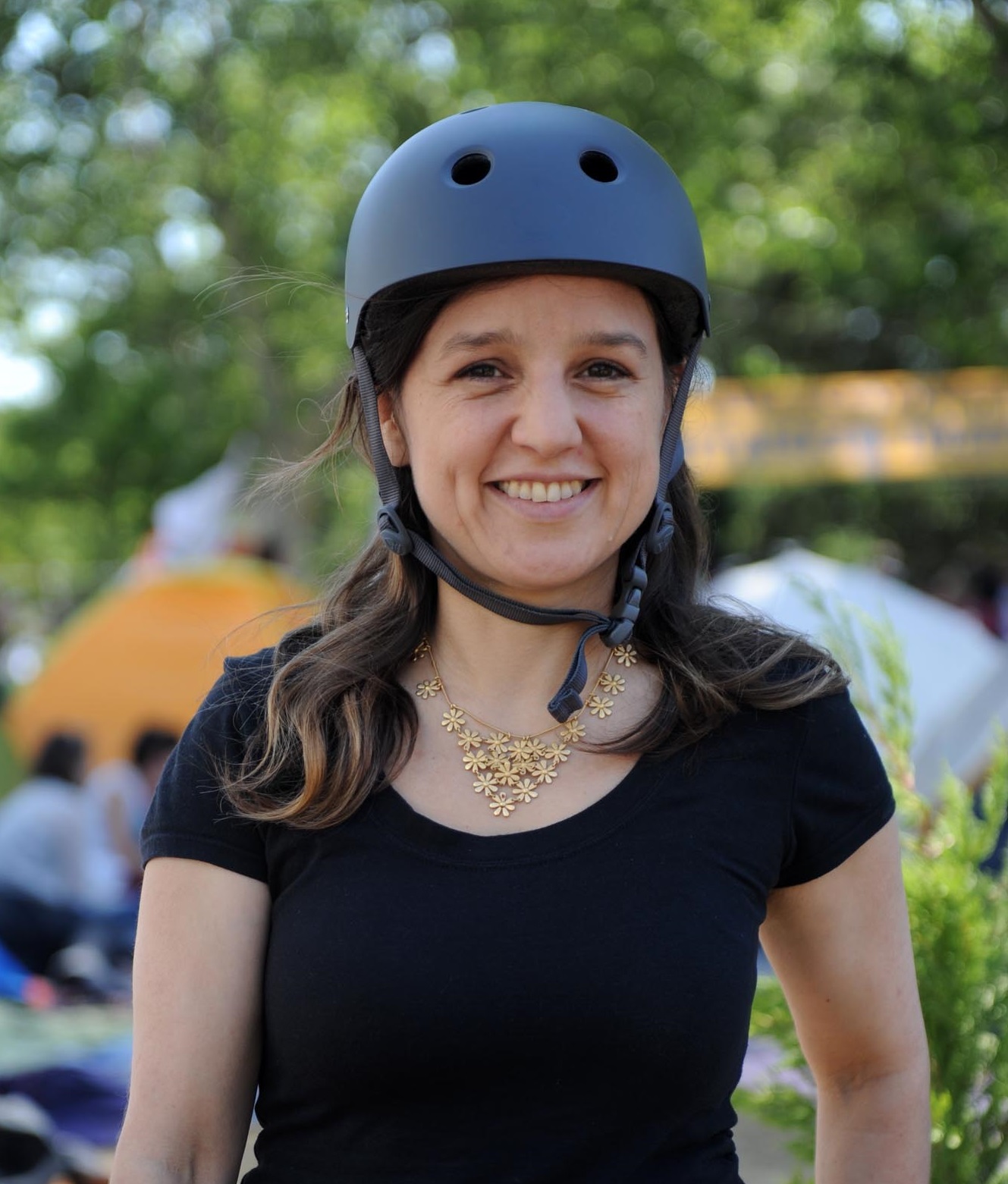 Zeynep in a bike helmet