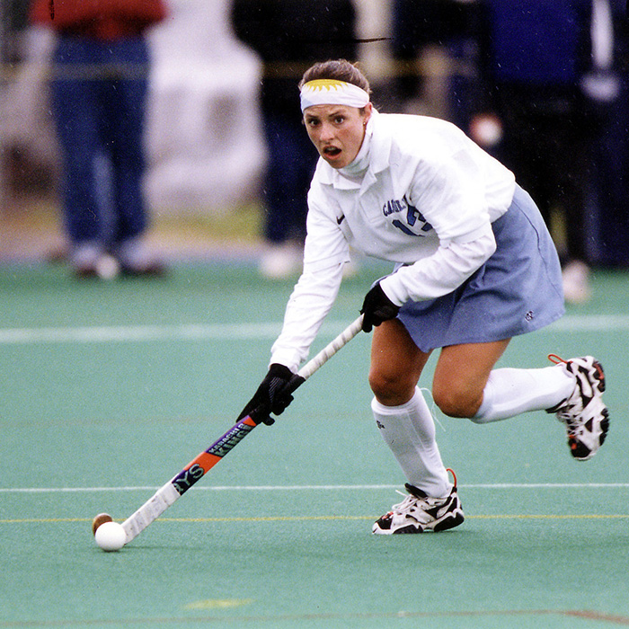 Former Carolina field hockey player Cindy Werley uses her stick to move the ball.