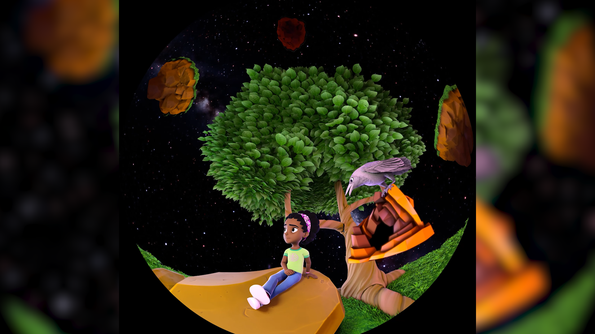 Morehead Planetarium and Science Center’s newest fulldome film, “Mysteries of Your Brain” follows a young girl and her crow as they explore what makes the human brain unique. (Image courtesy of Morehead Planetarium and Science Center)