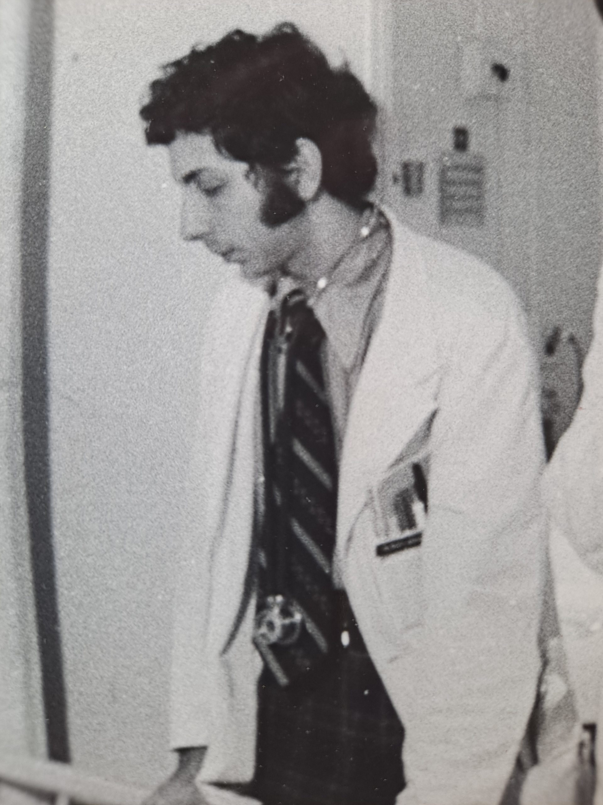 Weber as a medical resident at Massachusetts General Hospital, wearing white coat and stethescope.