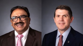 Two-photo collage with portraits of two new members of the UNC-Chapel Hill Board of Trustees: Vimal Kolappa and Brad Briner.