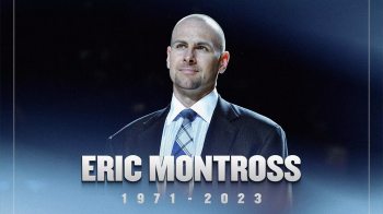 Memorial graphic featuring a photo of a man, Eric Montross, and text reading: 