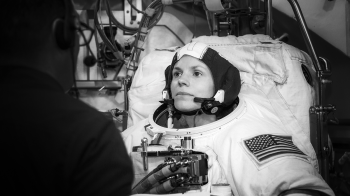 Zena Cardman getting suited in her astronaut gear.