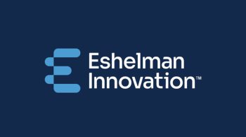 Eshelman Innovation logo in front of dark blue backdrop.