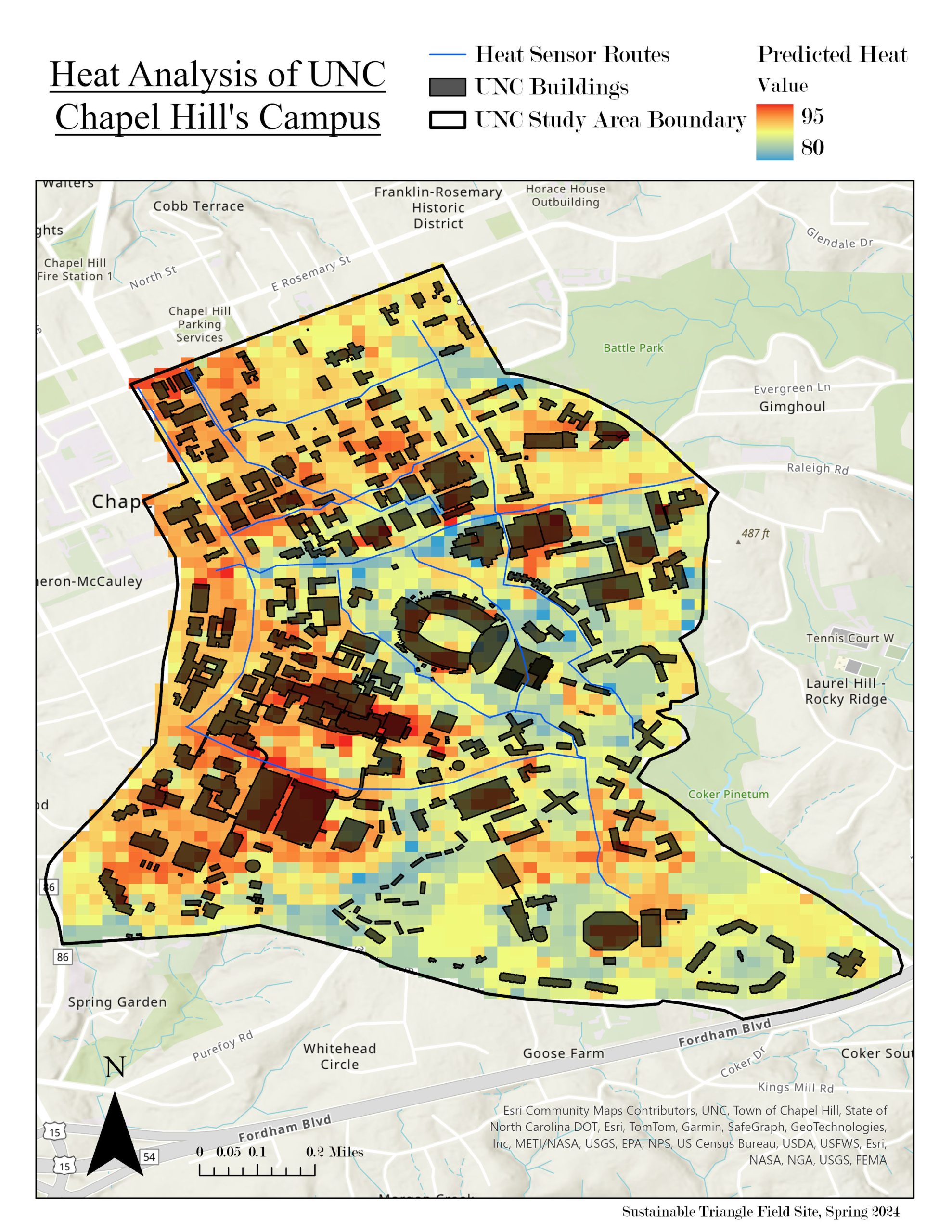 Map showing heat analysis of Carolina campus