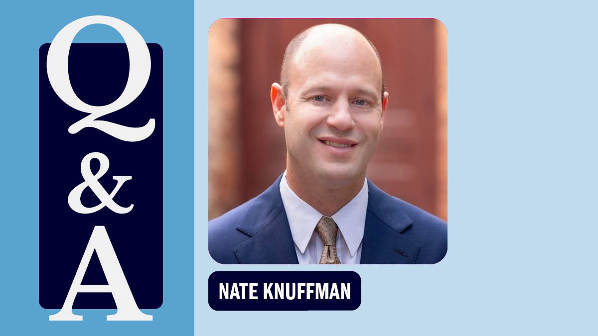 Q&A graphic with a photo of a man, Nate Knuffman.