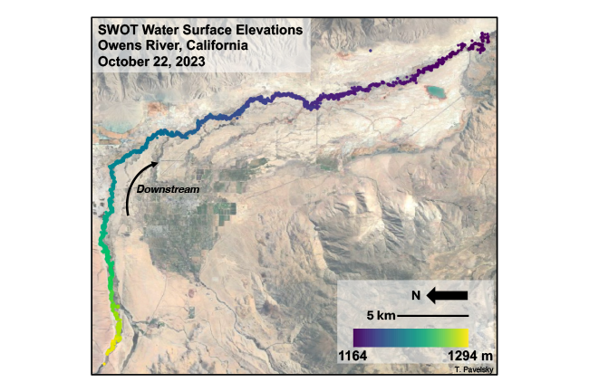 SWOT Water elevations map.