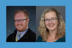 Collage image of Christian Lundberg and Inger Brodey against a Carolina Blue border.