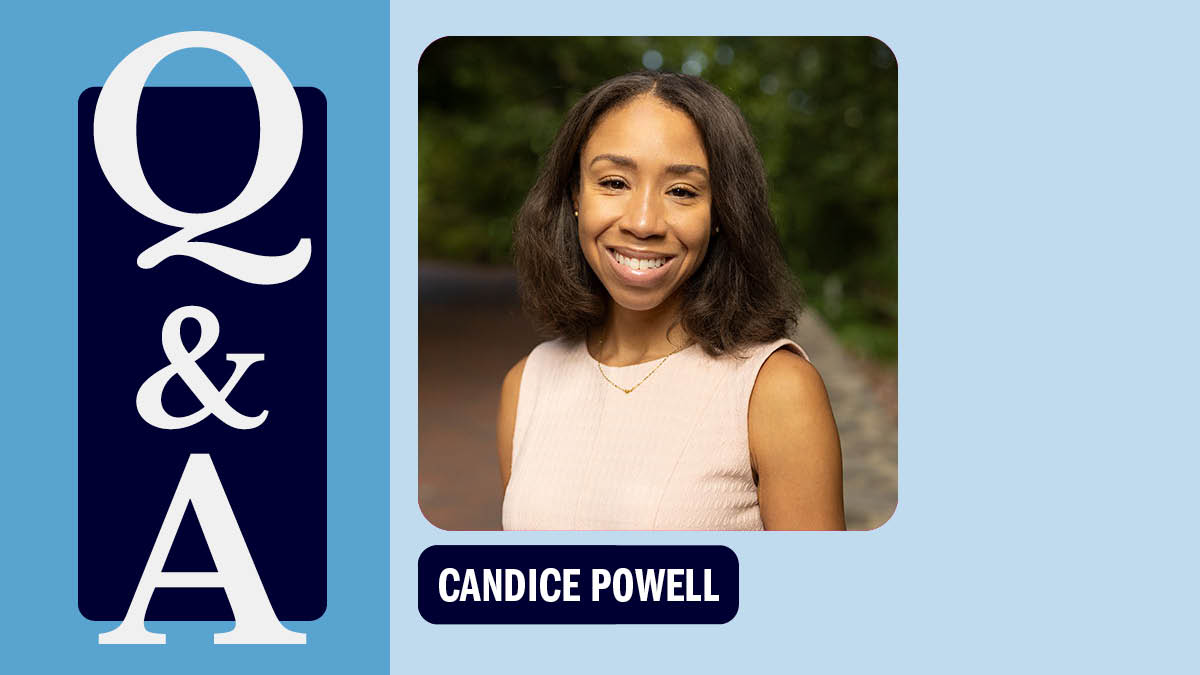 Headshot of Candice Powell next to text reading Q&A.