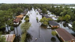 Aerial image of a flooded town.