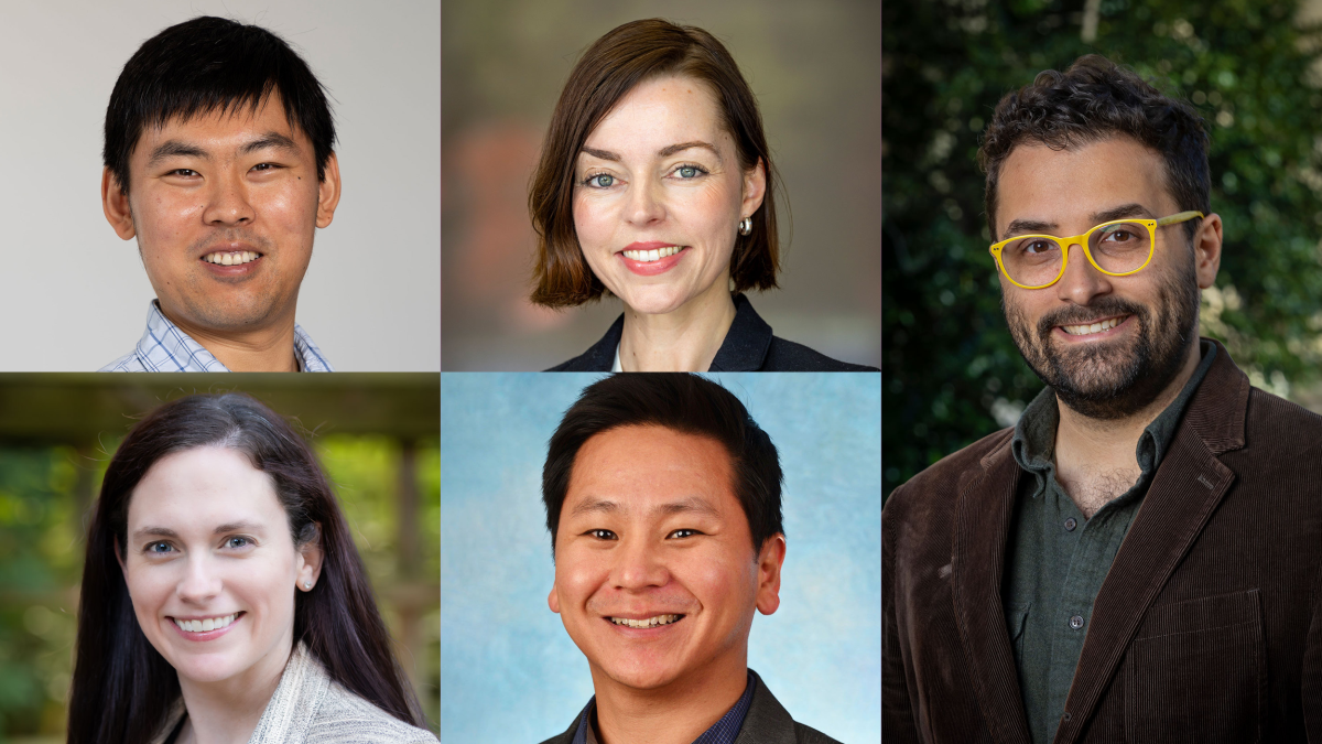 Six-photo collage with head shots of: Wubin Bai, Stephanie DeGooyer, Julia Rager, Carol Rodriguez and Mark Shen.