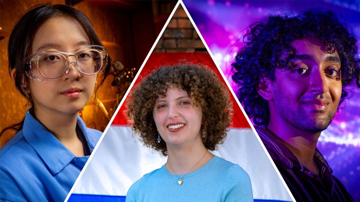 Three separate portraits of student researchers: Anna Vu, Sophie Van Duin and Advaith Cheruvu.