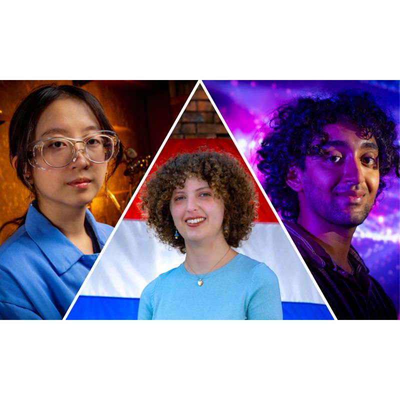 Three separate portraits of student researchers: Anna Vu, Sophie Van Duin and Advaith Cheruvu.