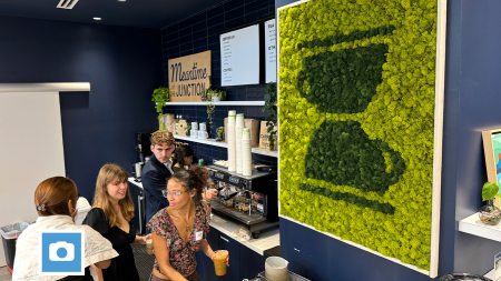 Students ordering coffee at Meantime Coffee's newly opened second location at the Innovation Junction