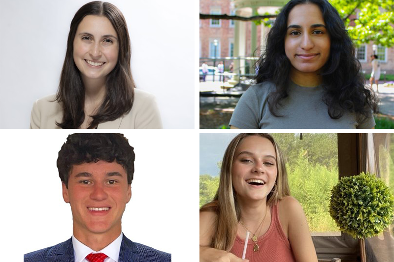 Four-photo collage with portraits of OUR student ambassadors: Clara DiVencenzo (top left), Rashmi Ramanujam (top right), John Boniberger (bottom left) and Kendra Honey (bottom right).