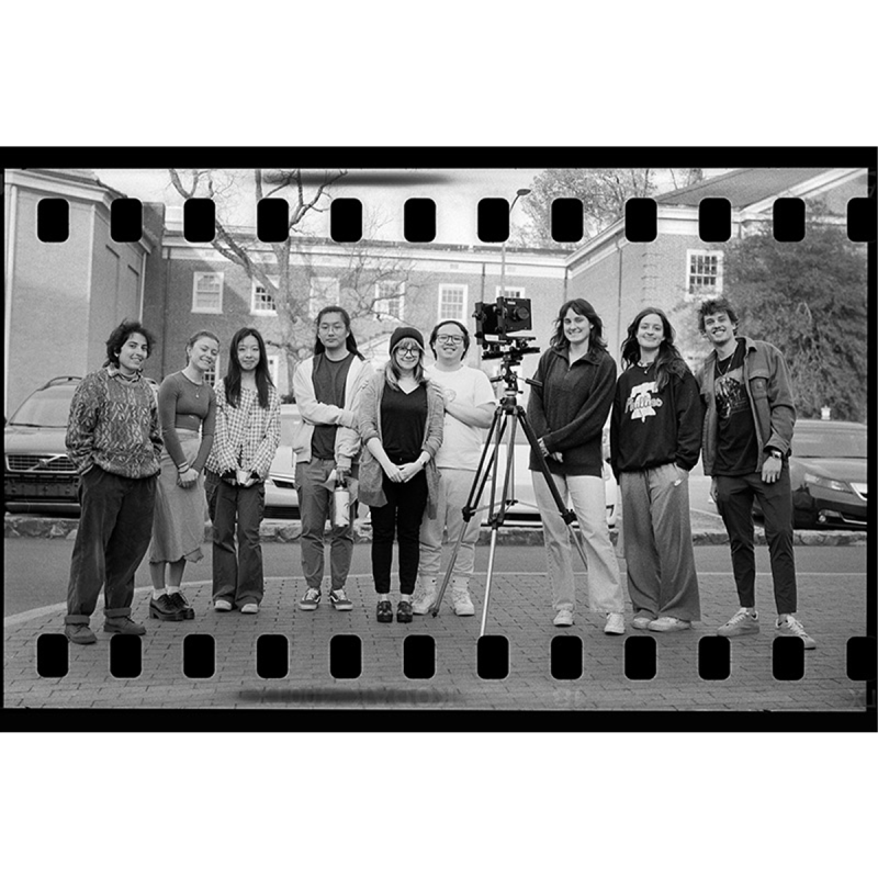 Film photo of Lindsay Metivier's film photography class taking a group picture.